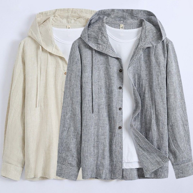 로르카 남성 면마 루즈핏 후드 셔츠 긴팔 얇은 자외선차단 캐주얼 셔츠 아우터 F01031817