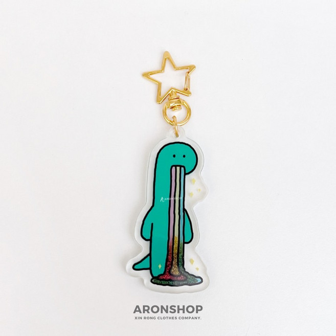 ARONSHOP joguman 文創 流沙壓克力吊飾 彩虹款 鑰匙圈, 1個, 流沙壓克力吊飾-Brachio彩虹款