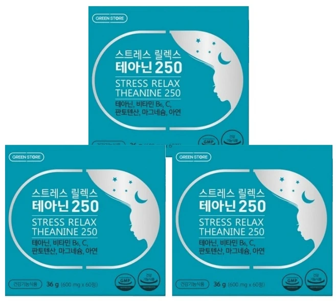 그린스토어 스트레스 릴렉스 테아닌 250 1개월분, 60정, 3개 - 쿠팡