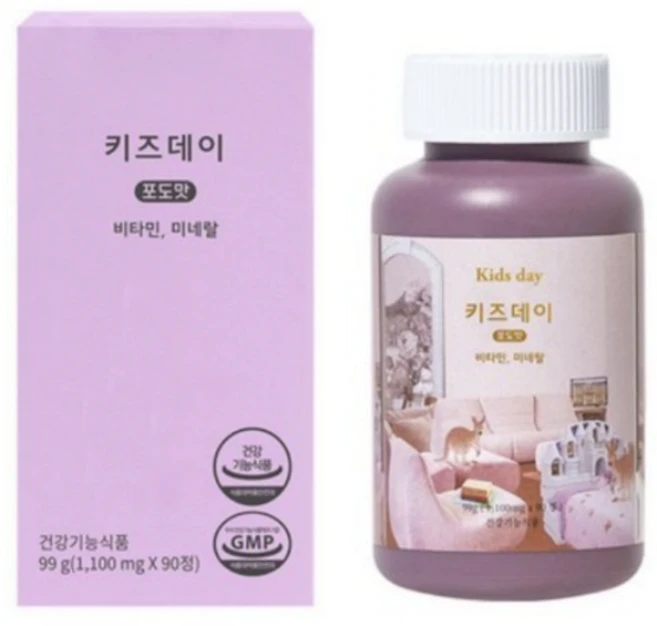 베러데이 키즈데이 어린이 종합 영양제 어린이 멀티 비타민 미네랄 포도맛 츄어블, 1개, 90정 - 쿠팡