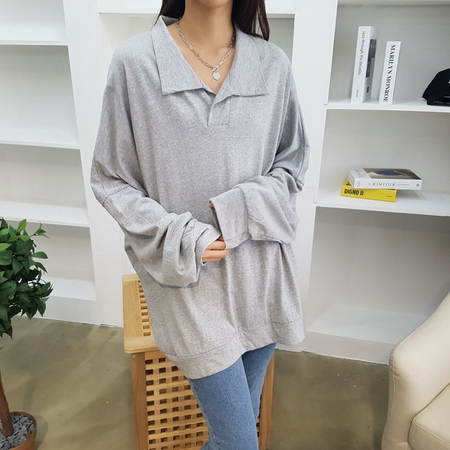 상상그이상 여성용 국내제작 빅사이즈 오버핏 간절기 카라 맨투맨 면100 남녀공용 무지 커플티 편안한 가성비 좋은 임산부 원피스 티셔츠