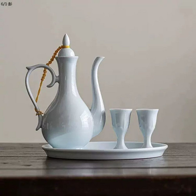 고량주잔 바이주 세트 트레이 이과두 6컵 수정방 선물용 전통 유기 중국 술잔 백자, H. 핑크색과 녹색 화분 컵 개 + 도자기 접시캐티 반