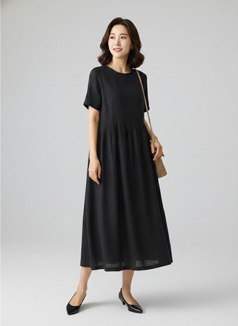 Shopflix 여성 린넨 루즈핏 미디 원피스 반팔 여름 빅사이즈 체형커버 데일리룩 프리미엄 스타일