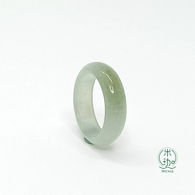 米珈MICHIA 翡翠指環 冰油青 半山水 玉戒 內徑16.4mm