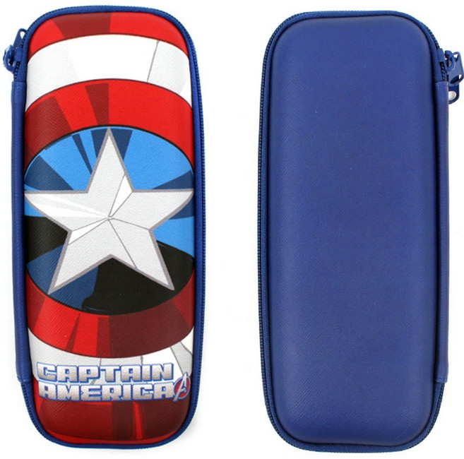 캡틴아메리카 2단 하드케이스 필통 초등학생 남아 캐릭터 펜슬파우치, (MV0171) 캡틴방패EVA필통(블루)