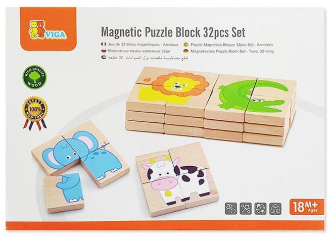 동물 모양맞추기 원목 자석 퍼즐 놀이 아가선물 장난감 유치원교구 선물, 1개