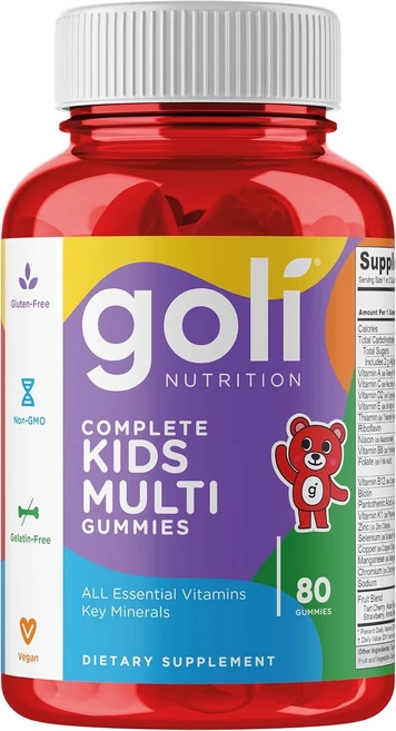 Goli Nutrition 키즈 컴플리트 어린이용 종합 비타민 젤리 비건젤리 젤라틴 없음 완전채식주의 글루텐 없음 대두 없음 GMO 없음 젤리 80개, 80정, 1개 - 쿠팡