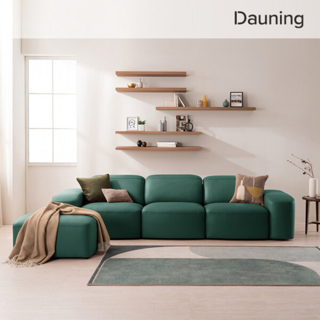 [다우닝] 브릭 4인 헤드레스트 전체 통가죽 소파+스툴, 색상:민트