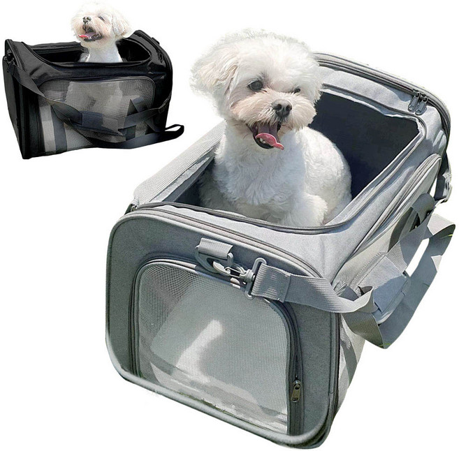 견행묘행 강아지 슬링백 산책가방 여름가방 기내용 이동가방, 다크블랙, 1개