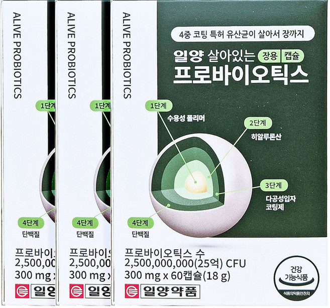 일양약품 일양 살아있는 프로바이오틱스 장용 캡슐 18g, 60정, 3개