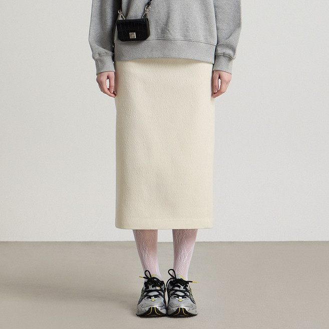 [컴젠] 여성 자카드 H라인 롱스커트 CREAM