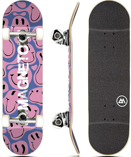 Magneto 용 스케이트보드 | 메이플 데크 부품 - 어린이 및 청소년을 위한 디자인(캔디), Droopy Smile