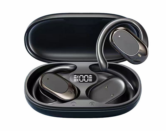 골전도 블루투스 이어폰 오픈형 귀걸이형 고음질 무선 이어폰, 블랙