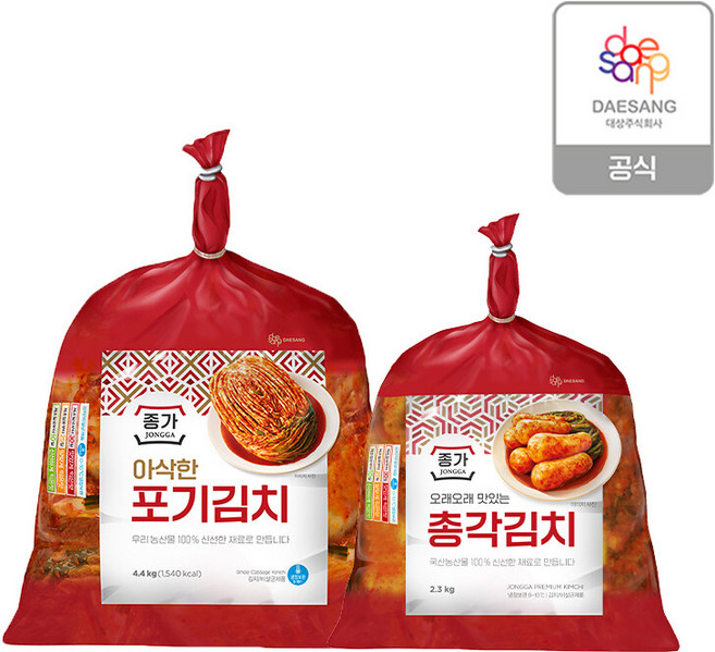 종가 아삭한 포기김치 4.4kg + 총각김치 2.3kg, 6.7kg, 1세트