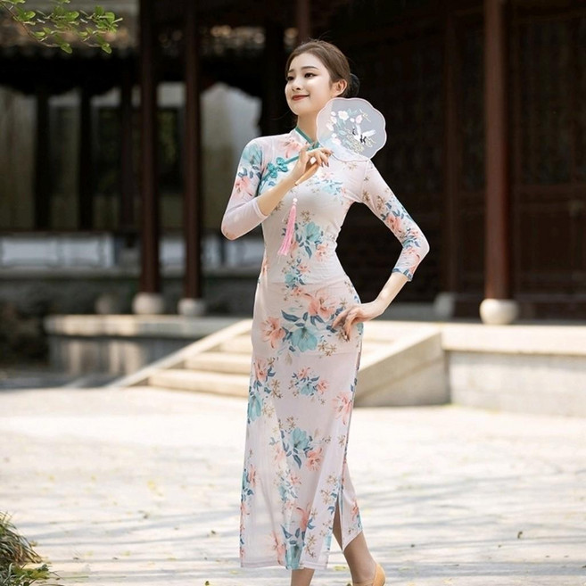 古典旗袍舞蹈裙 網紗古風舞服