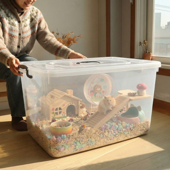 투명 박스 대형 플라스틱 수납 함 햄스터 하우스, 1개, 알브이 투명 리빙박스 (120L)