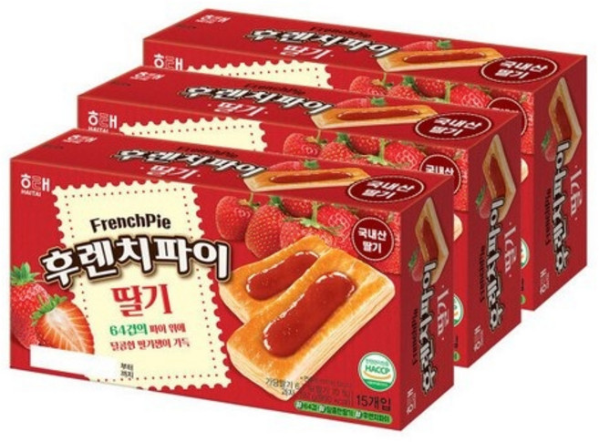 해태제과 후렌치파이 딸기, 192g, 3개