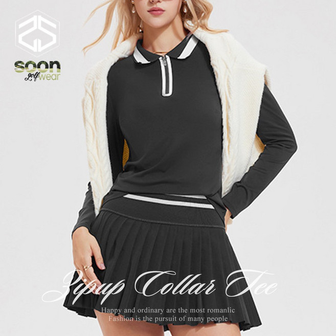 [순이야] C.여성 골프 기능성 배색 카라 반집업 긴팔 티셔츠