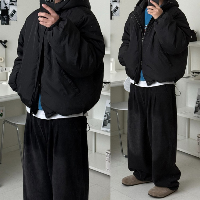 르위 오버핏 후드패딩 웰론 남녀공용 겨울점퍼 빅사이즈