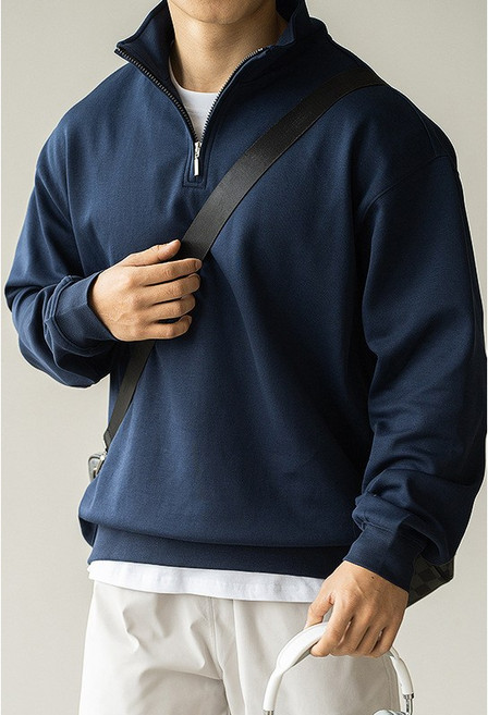 JLVJ 남성 빅사이즈 맨투맨 캐주얼 오버핏 반집업 맨투맨