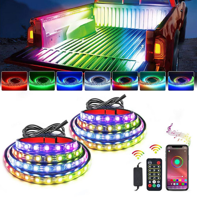 Nilight - TL-31 2피스 152.4cm(60인치) RGB 트럭 베드 라이트 스트립 키트 180 LED RF 리모컨 온 오프 스위치 블레이드 퓨즈 양방향 스플리터 연, RGBIC 베드 스트립 앱 2개