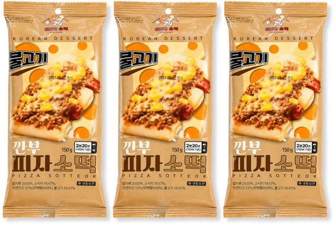 깐부 피자소떡 불고기 특허받은 굳지않는 쌀떡 국내산 소세지 자연산 모짜렐라 치즈, 150g, 3개