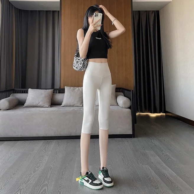 여성 얇은 하이웨스트 요가 힙업 7부 레깅스