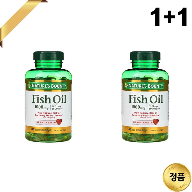 1+1 네이처스바운티 피쉬오일 오메가3 1000mg 145 소프트젤 속방정 토코페롤, 145정 - 쿠팡