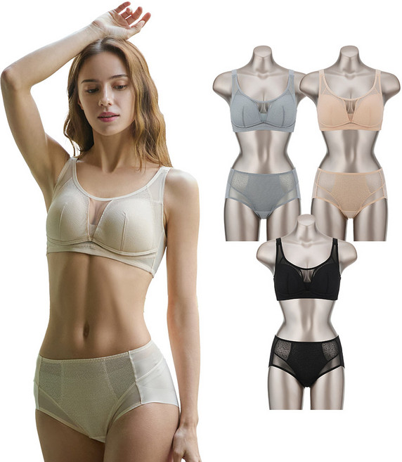 오모떼 빅컵 빅사이즈 숨쉬는 노와이어 에어 브라 팬티 6종 풀세트