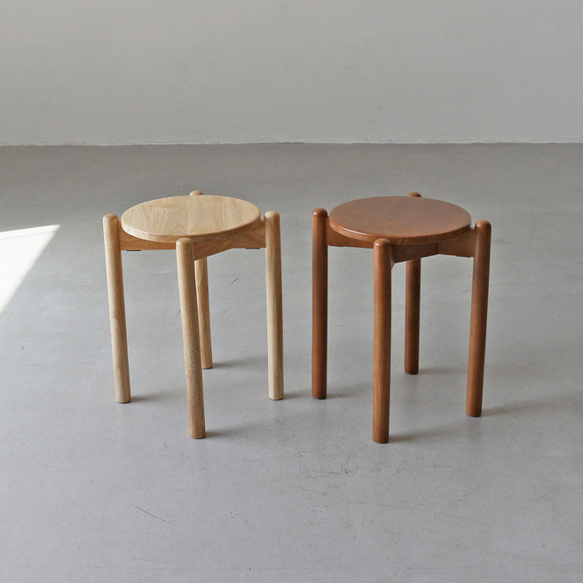 에코상사 원형 고무나무 원목 스툴 2color, 원형스툴 브라운