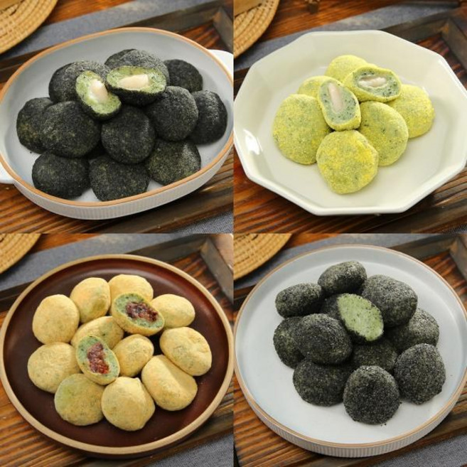 eTV 고수록 4종떡세트100개(검정깨두텁떡+콩고물찹쌀떡+생모시두텁떡+검정깨인절미), 1세트