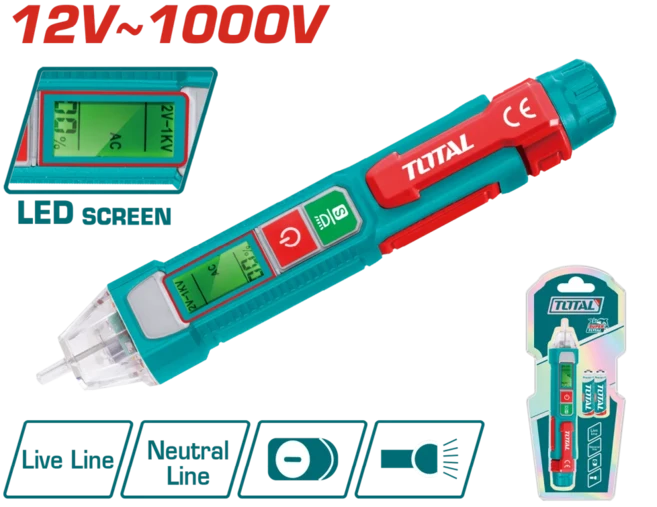 TOTAL 驗電筆 12V-1000V LED螢幕顯示, 1個