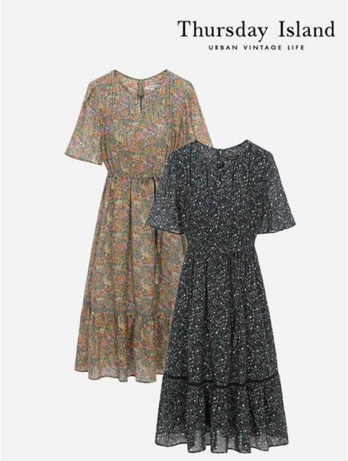 써스데이아일랜드 라운드넥 플라워 패턴 원피스T244MOP254W 461174