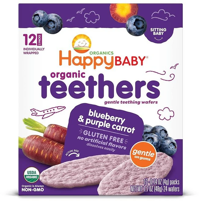 Happy Family Baby 젠틀 치발기 유기농 치발기 웨이퍼 4g(0.14온스) 패킷 (12개 박스) 치발기 아기를 위한 진정 라이스 쿠키 쉽게 녹음 글루텐 프리 - 쿠팡