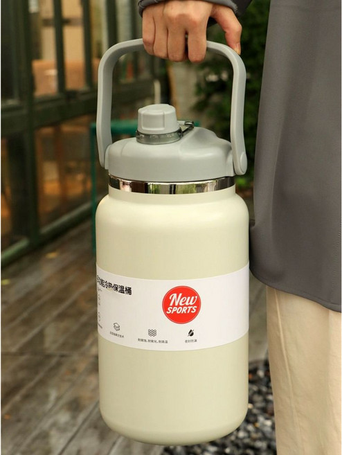 Tengmanda 不鏽鋼保溫保冷水壺 4000ML 大容量 雙飲設計 附杯刷, 1個, 白色（加厚純正304不鏽鋼材質）送杯刷,2500ml