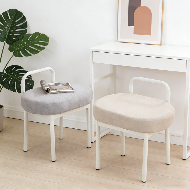 쿠리브 홈 미니 타원형 화장대 스툴의자, 1개, 베이지