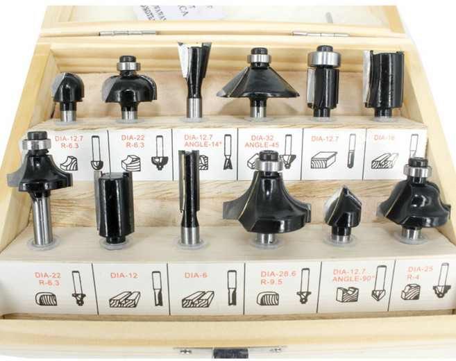 6mm柄 12支組 木工修邊刀具組, 1個, 顏色隨機出貨