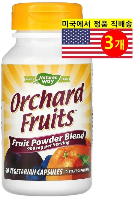 Natures Way 네이처스 웨이 그린 슈퍼푸드 후루츠 파우더 블렌드 450mg Orchard Fruits, 3개, 60정 - 쿠팡
