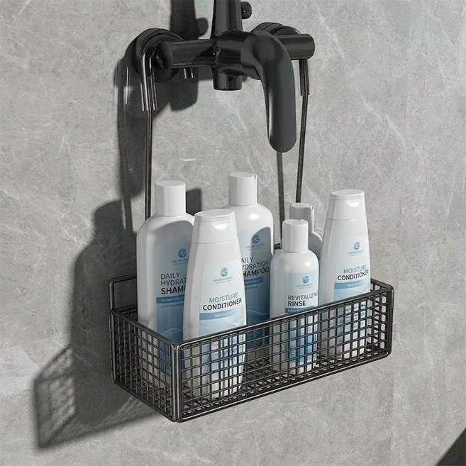 무타공 무접착 걸어쓰는 욕실선반, 블랙, 1개