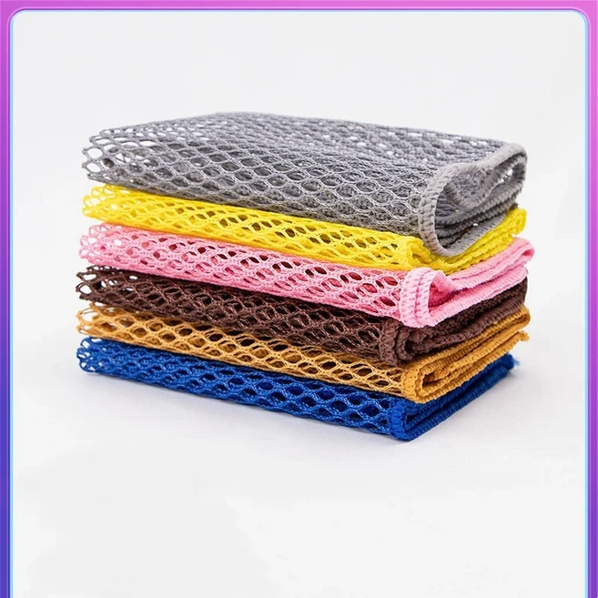 가정용 주방 긁힘 방지 설거지망 마이크로파이버 3D 청소 메쉬 천 재사용 가능한 설거지 천, 5개, Random Color