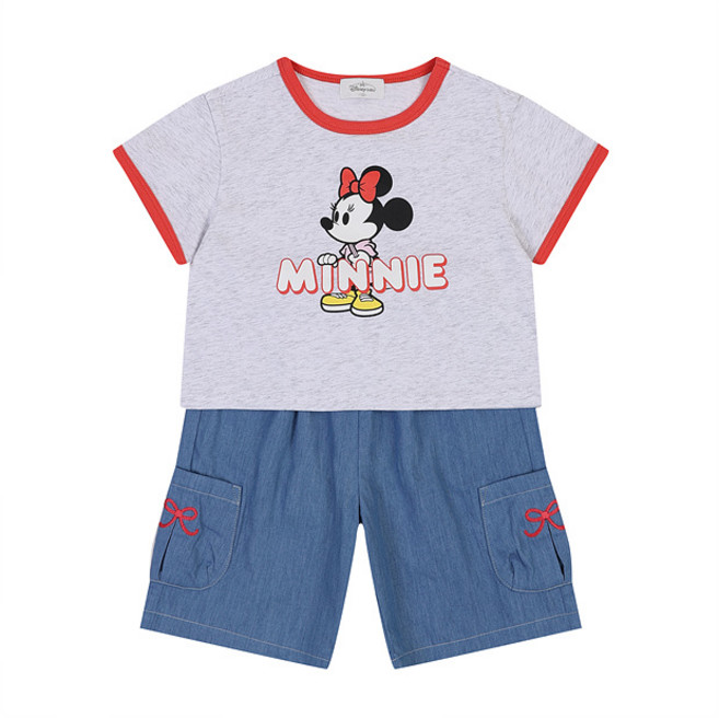 디즈니베이비 야탑NC점 귀여운 미니마우스 링거반팔티셔츠 디자인의 반팔상하세트입니다~~ 후들후들 청바지로 소재가 아주 좋아요