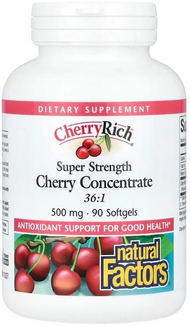 네추럴팩터스 체리 농축물 슈퍼 스트렝스 500mg 소프트젤 90정, 1개 - 쿠팡