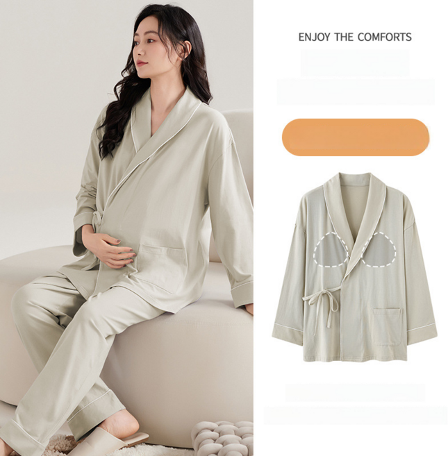 감금 의류 여름 얇은 산후 간호 잠옷 여성 봄과 가을 투피스 기모노 산전 출산 잠옷 가정 의류