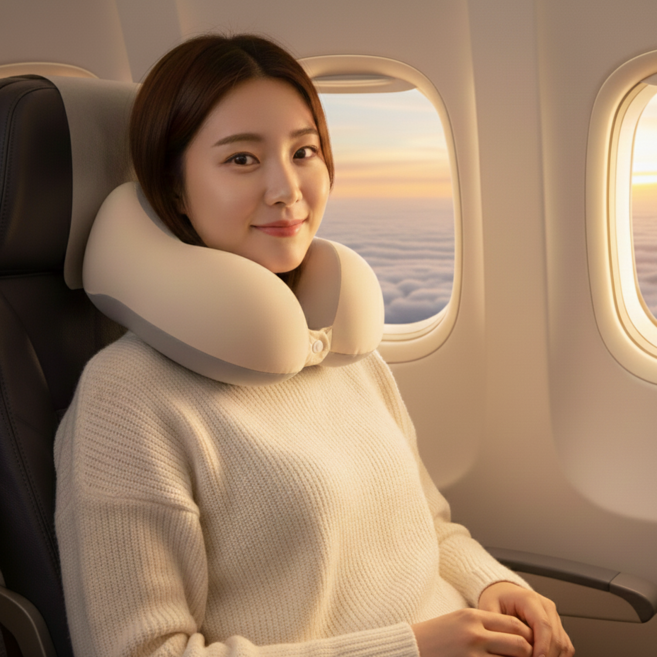 다ON 여행용 기내용 목베개 승무원 휴대용 메모리폼 목쿠션, 크림베이지