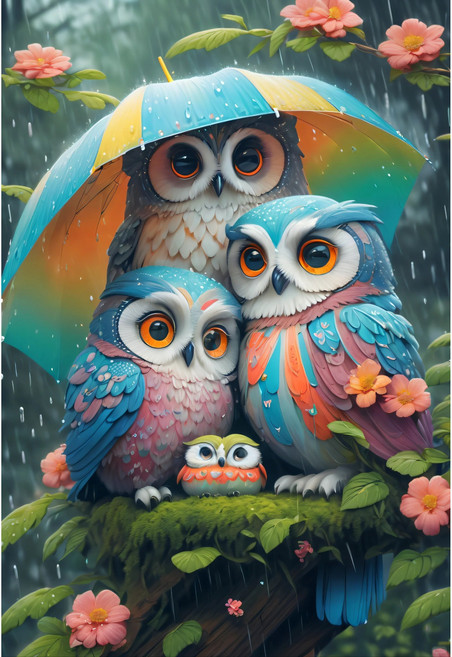 숲 꽃 부엉이 풍수 조각퍼즐 부엉이 가족 부엉이 부부 행운 성공운 금전운에 좋은 컬렉션 그림퍼즐 어르신 효도선물 집콕취미, 02-우산 쓴 부엉이 가족, 1개