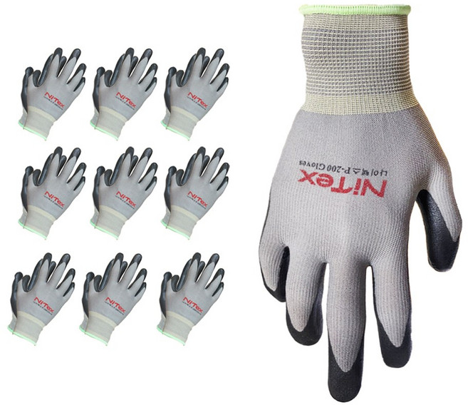 나이텍스 장갑 P200 안전 작업용 10켤레 / EN388 Nitex P200 Safety Coating Gloves 10pairs, 10개, S