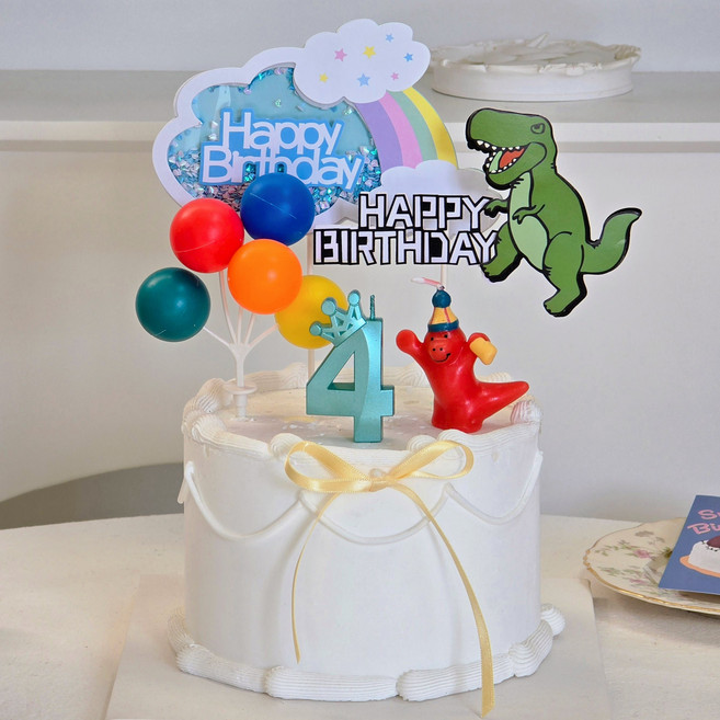 공룡 케이크토퍼 생일파티 숫자초 공룡토퍼세트, 7, 민트