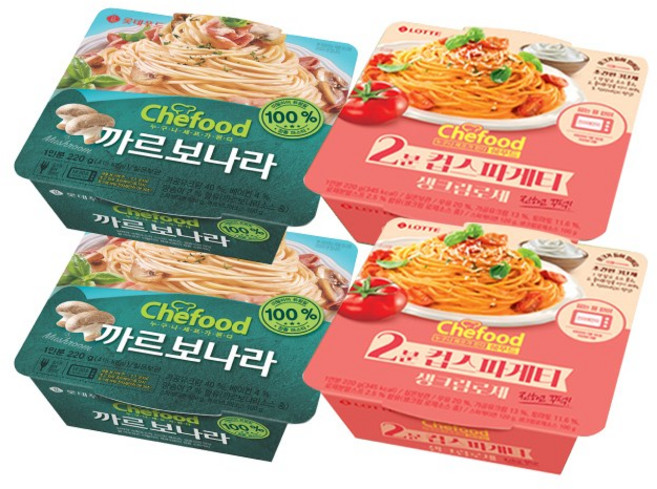 롯데 쉐푸드 까르보나라 2개+생크림로제 2개 기획 파스타 크림 토마토 바질향 즉석요리 220g, 2개