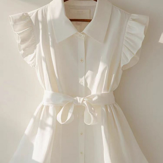 COSYEVNO 여자 블라우스 여름 예쁜 상의 허리 조임 화이트 셔츠