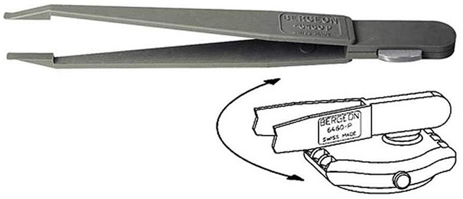 Bergeon 6460-P 시계용 배터리 해치 오프너가 있는 플라스틱 핀셋 실버 모던.
